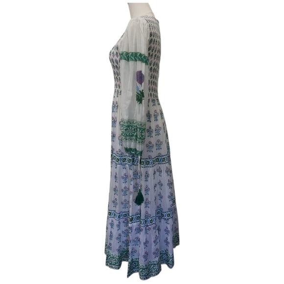 OLIPHANT Smocked Top Ballon Sleeve Provence Print Maxi Dress Size XS - Picture 5 of 13